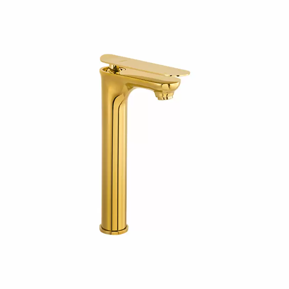 Cera Lustre Brooklyn Single Lever Basin Mixer With 300 mm Extended Body & 600 mm Braided Connection Pipe (Without Pop-Up) - French Gold