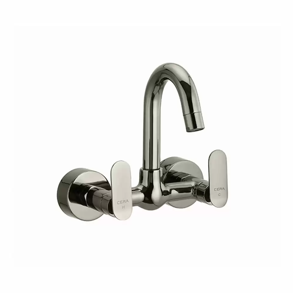 Cera Lustre Brooklyn Wall Mounted Sink Mixer with 150 mm Long Swivel Spout, Connecting Legs & Wall Flanges - Graphite Grey