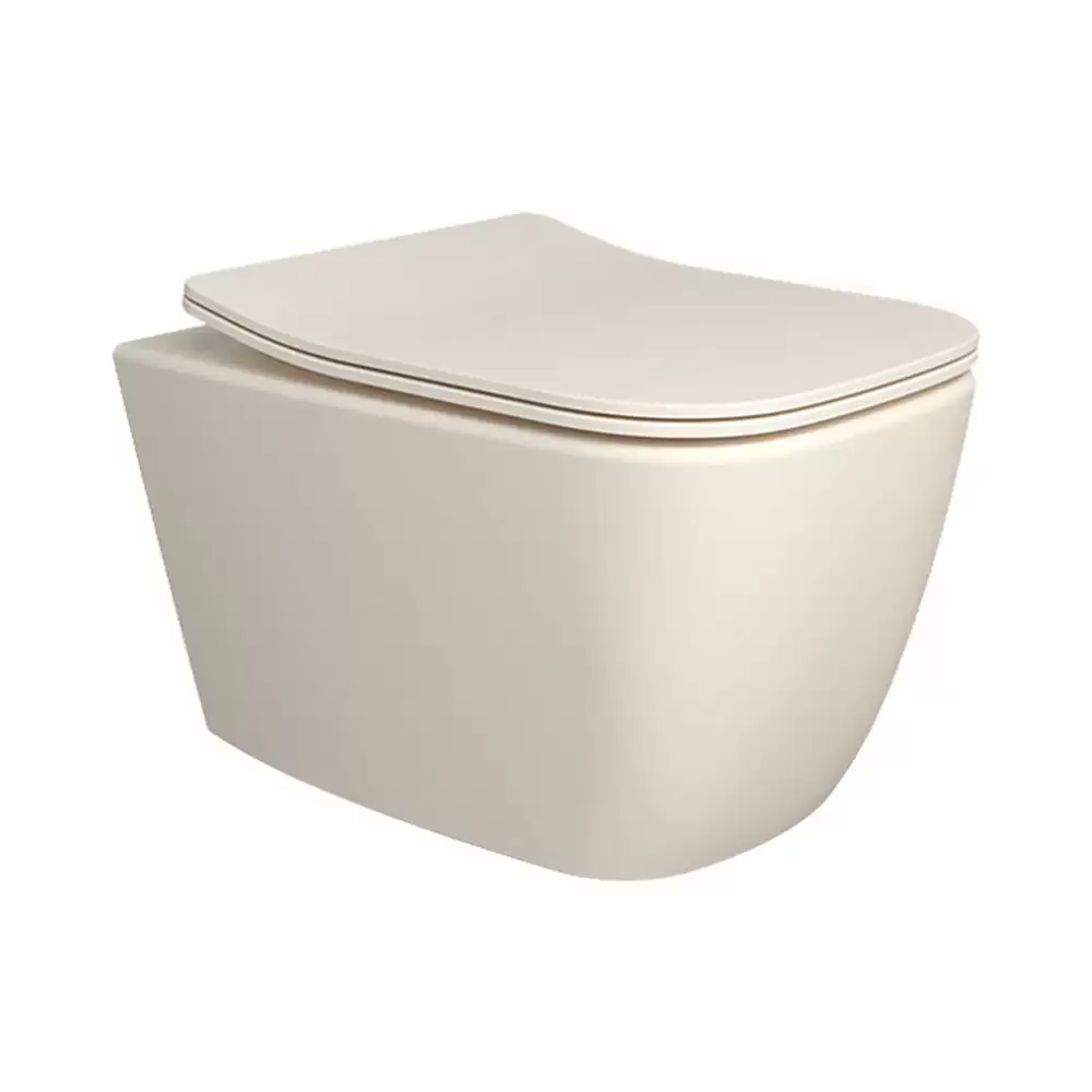 Cera Lustre Carlton Rimless P-Trap Wall Hung EWC Commode with Duroplast Soft Close Seat Cover - Beige