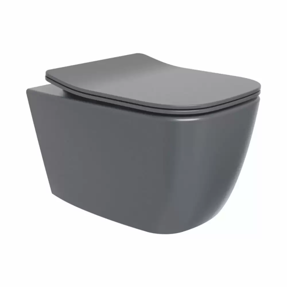 Cera Lustre Carlton Rimless P-Trap Wall Hung EWC Commode with Duroplast Soft Close Seat Cover - Dark Grey