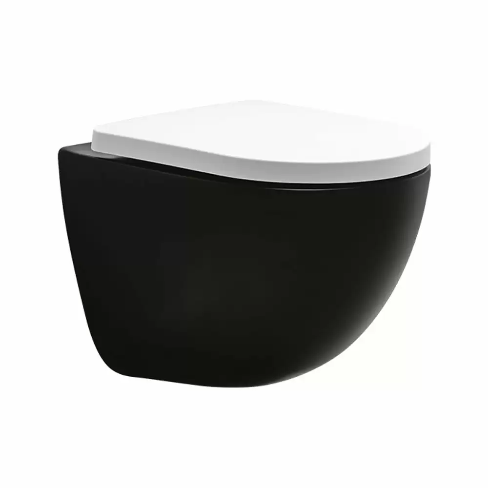 Cera Lustre Carnival Rimless P-Trap Wall Hung EWC Commode with Duroplast Soft Close Seat Cover - Black & White