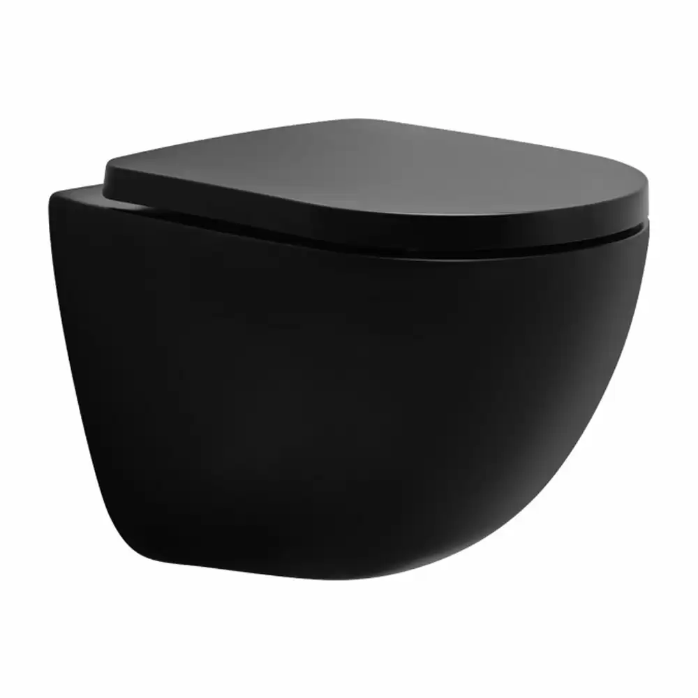 Cera Lustre Carnival Rimless P-Trap Wall Hung EWC Commode with Duroplast Soft Close Seat Cover - Matt Black