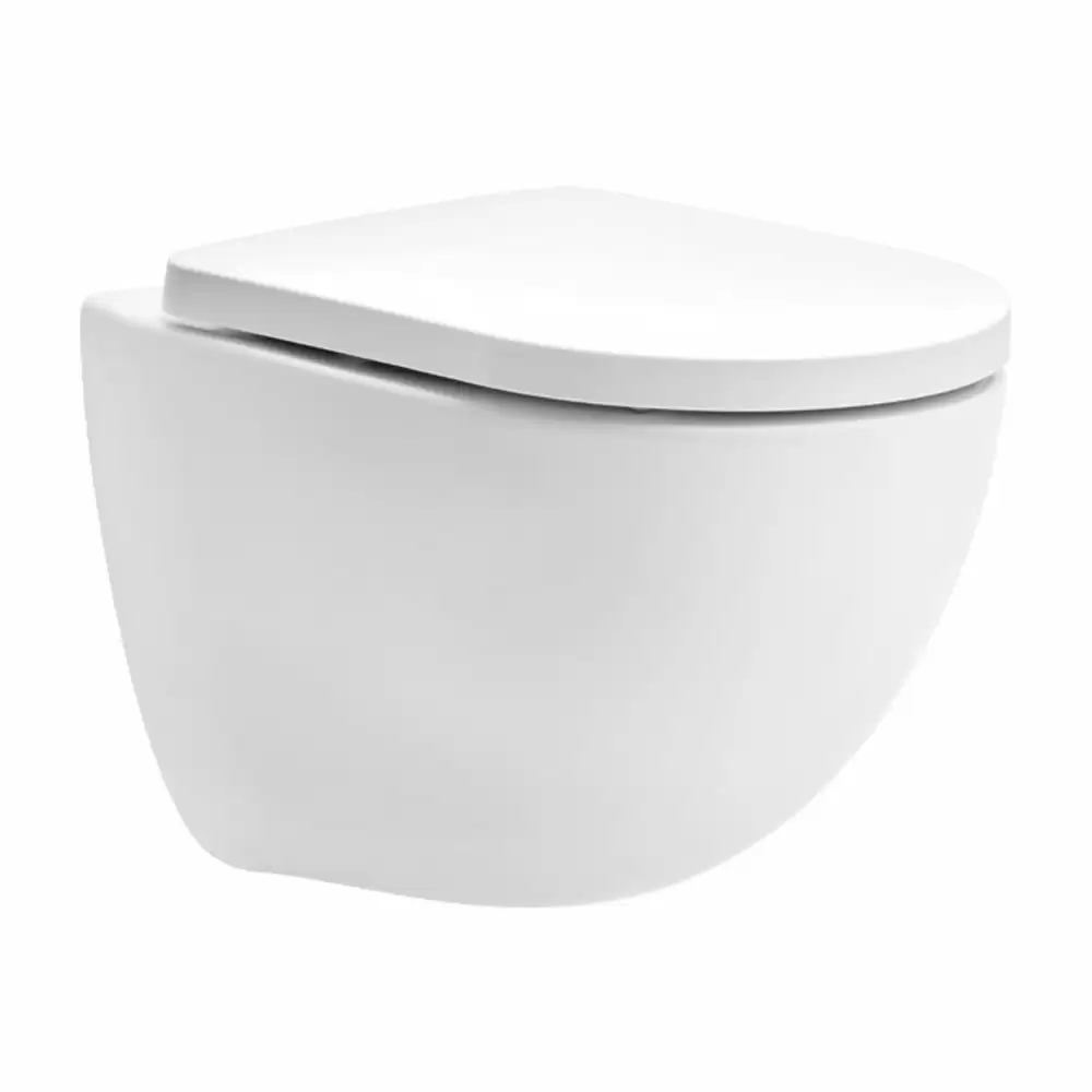 Cera Lustre Carnival Rimless P-Trap Wall Hung EWC Commode with Duroplast Soft Close Seat Cover - Matt White