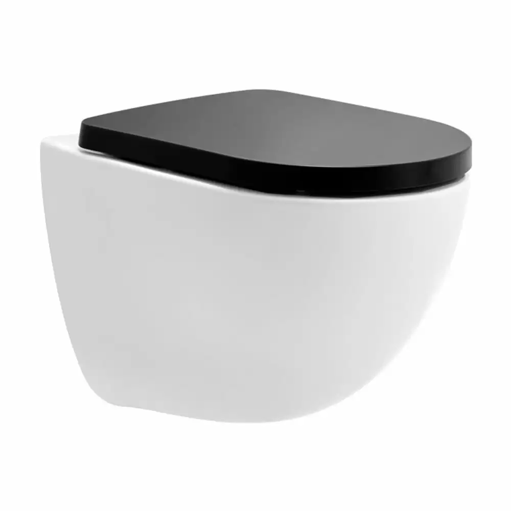 Cera Lustre Carnival Rimless P-Trap Wall Hung EWC Commode with Duroplast Soft Close Seat Cover - White & Black