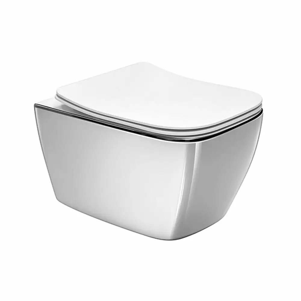 Cera Lustre Glitz Carlton Platinum Rimless P-Trap Wall Hung EWC Commode with Duroplast Soft Close Seat Cover - Platinum