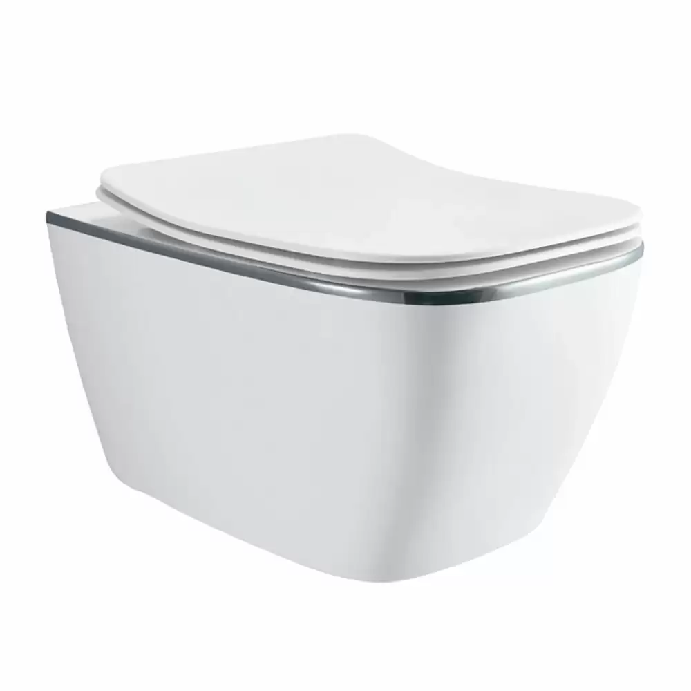 Cera Lustre Glitz Carlton Glitz Rimless P-Trap Wall Hung EWC Commode with Duroplast Soft Close Seat Cover - Platinum