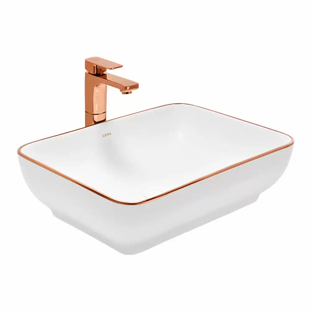 Cera Lustre Glitz Campa L Glitz Thin Rim Tabletop Wash Basin - Rose Gold