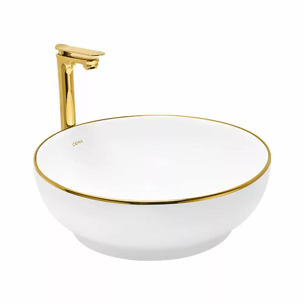 Cera Lustre Glitz Coyal Thin Rim Tabletop Wash Basin - French Gold