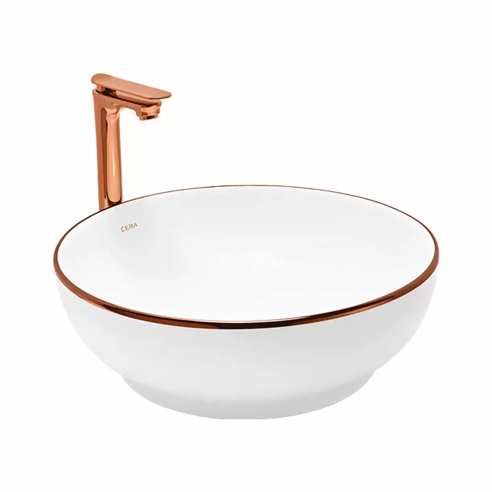 Cera Lustre Glitz Coyal Thin Rim Tabletop Wash Basin - Rose Gold