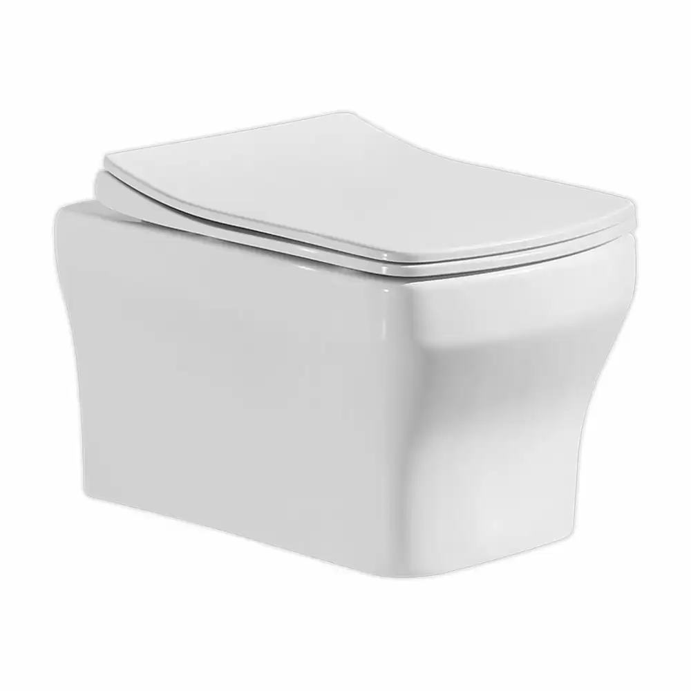 Hindware Italian Collection Berlin Wall Mounted Western Commode with Duroplast Slim Seat Cover - Star White