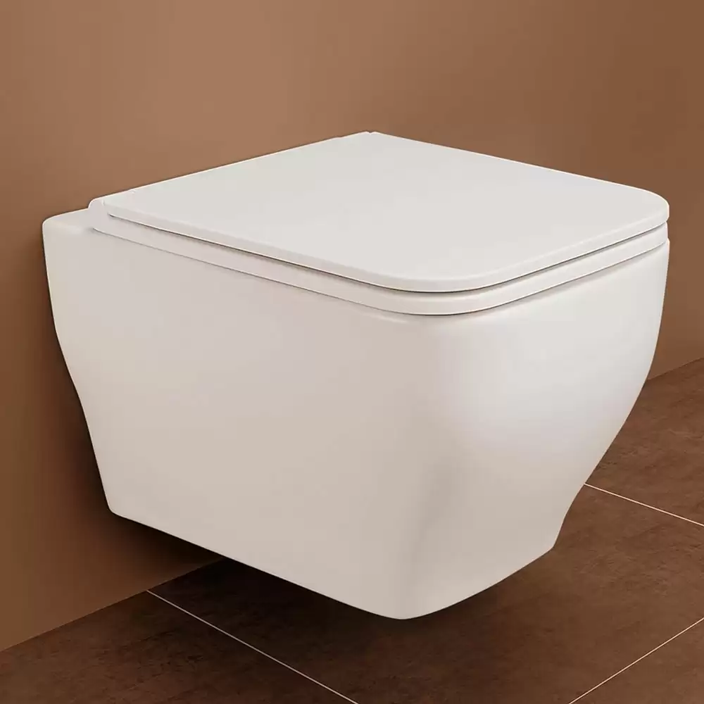 Hindware Italian Collection Element Plus Wall Mounted Western Commode with Duroplast Slim Seat Cover - Star White