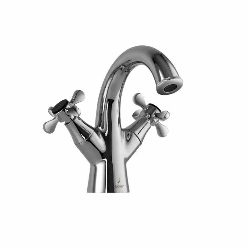 Jaquar Queen's Prime Monoblock Basin Tap without Popup Waste with 375 mm Long Braided Hoses - Chrome