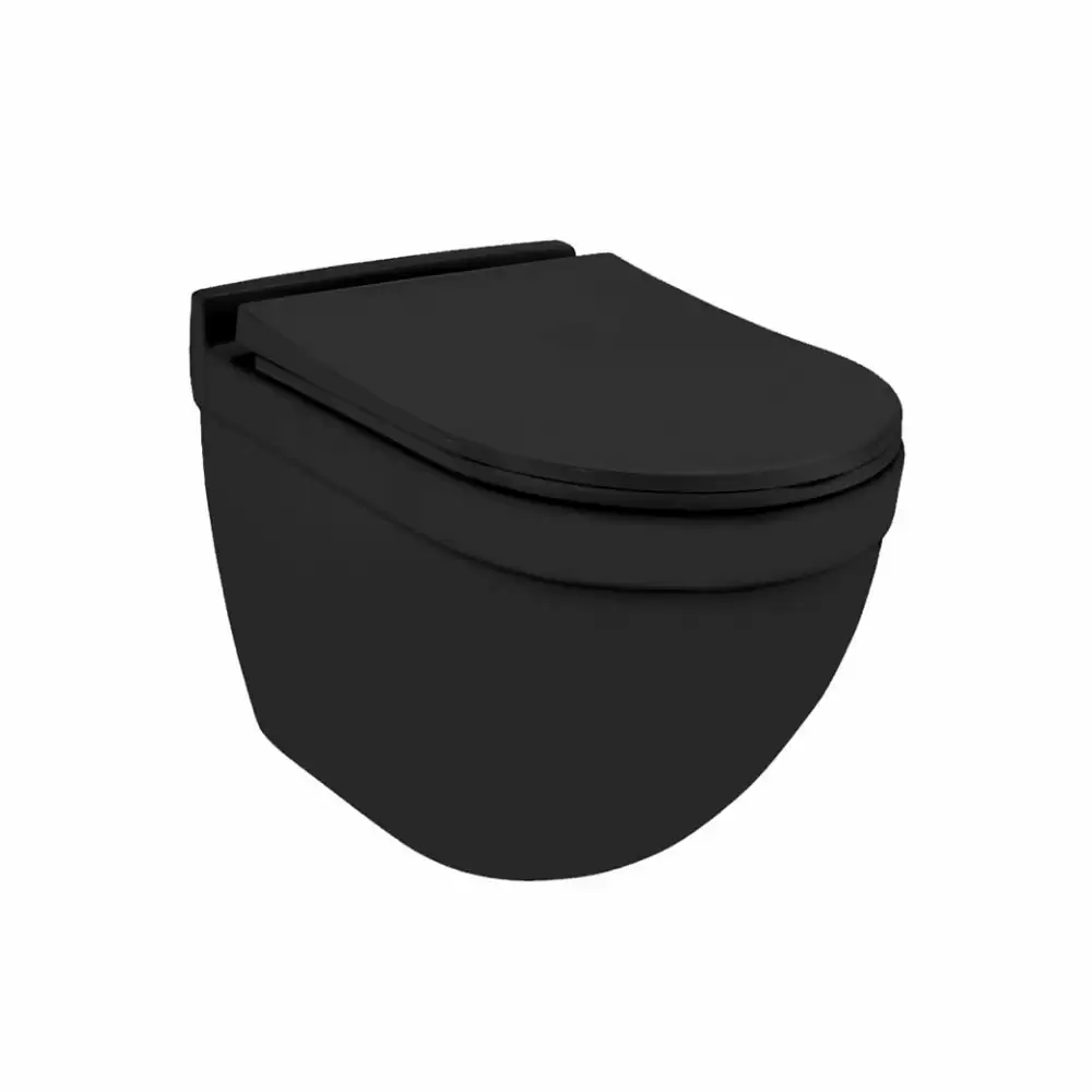 Jaquar Solo Rimless Wall Hung Western Commode with Soft Close Slim Seat Cover - Black Matt