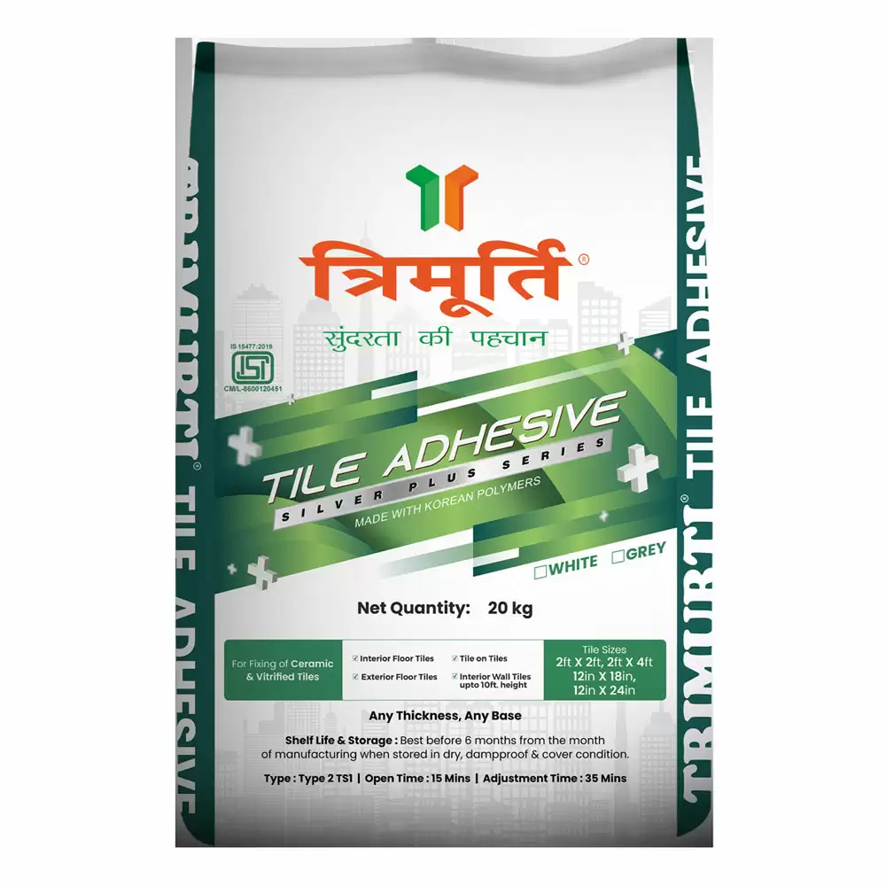 Trimurti Silver Plus Cement Based Tile Adhesive For Interior/Exterior Floor - 20 Kg (Grey)