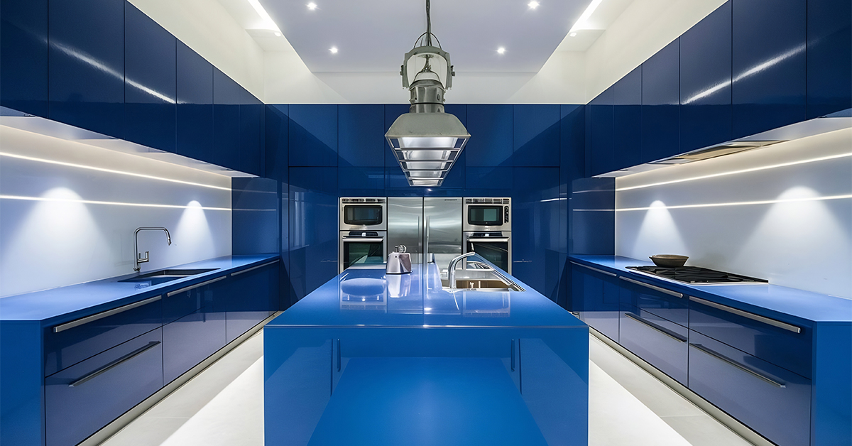 Metallic Kitchen Design With a Depth of Blue