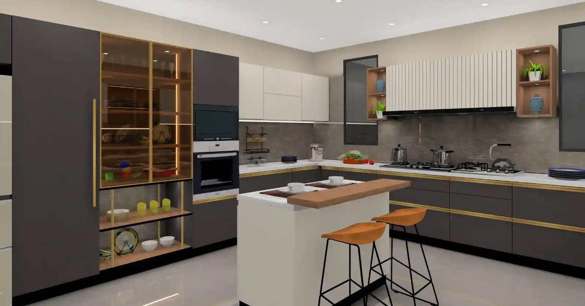 Open Modular Kitchen Design With an Attractive Island