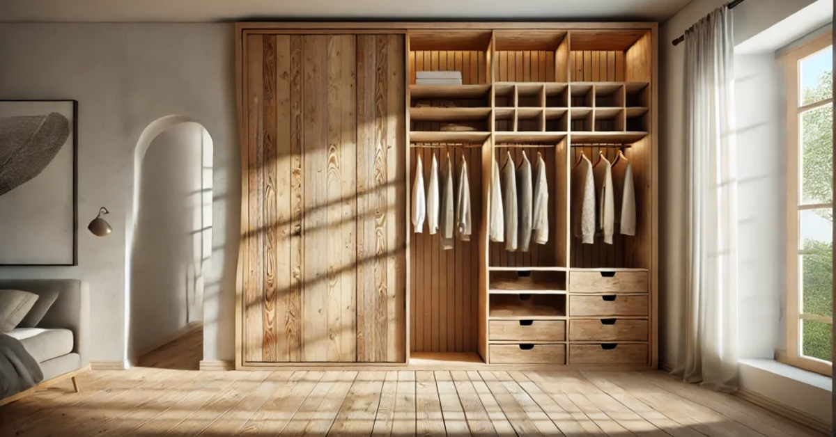 Rustic Wood Modular Wardrobe Design With Unique Details