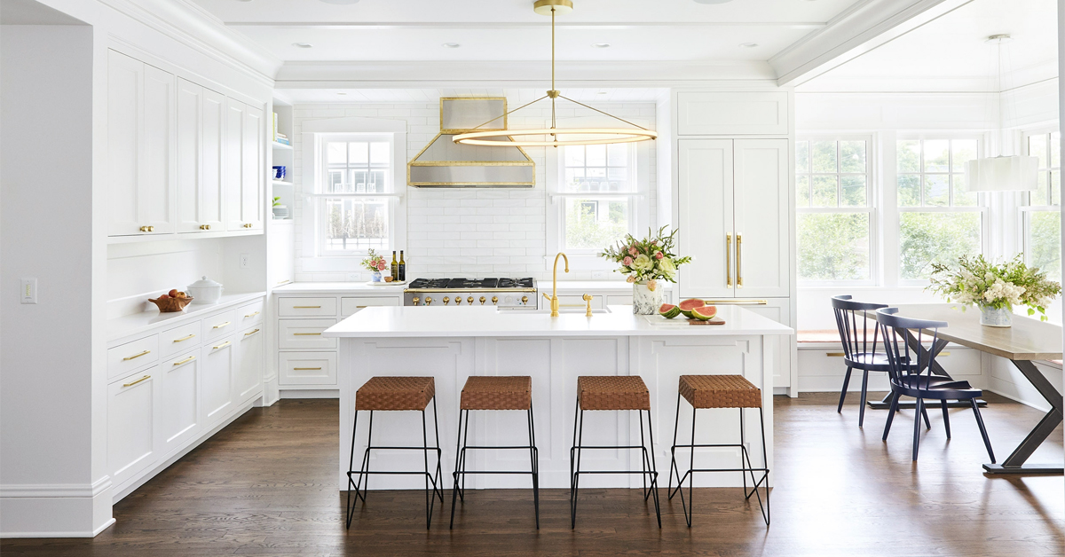 Stylish White Kitchen Design With Golden Accents