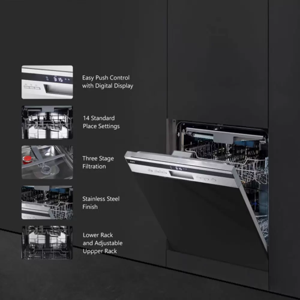 Kaff KDW BIN INTRA 60 Build-In Dishwasher, Capacity 14 Plate Setting - (Stainless Steel)