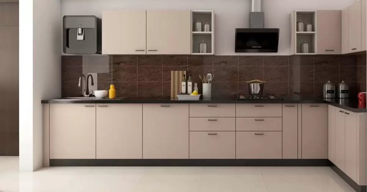 Open-concept L-shaped Modular Kitchen Design