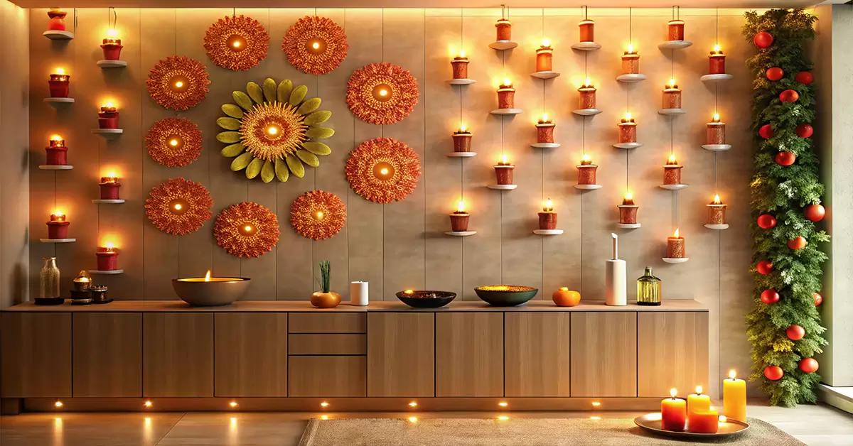 Pooja Room Design With Floating Shelves