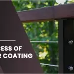 What is the process of powder coating in railings, doors and windows?