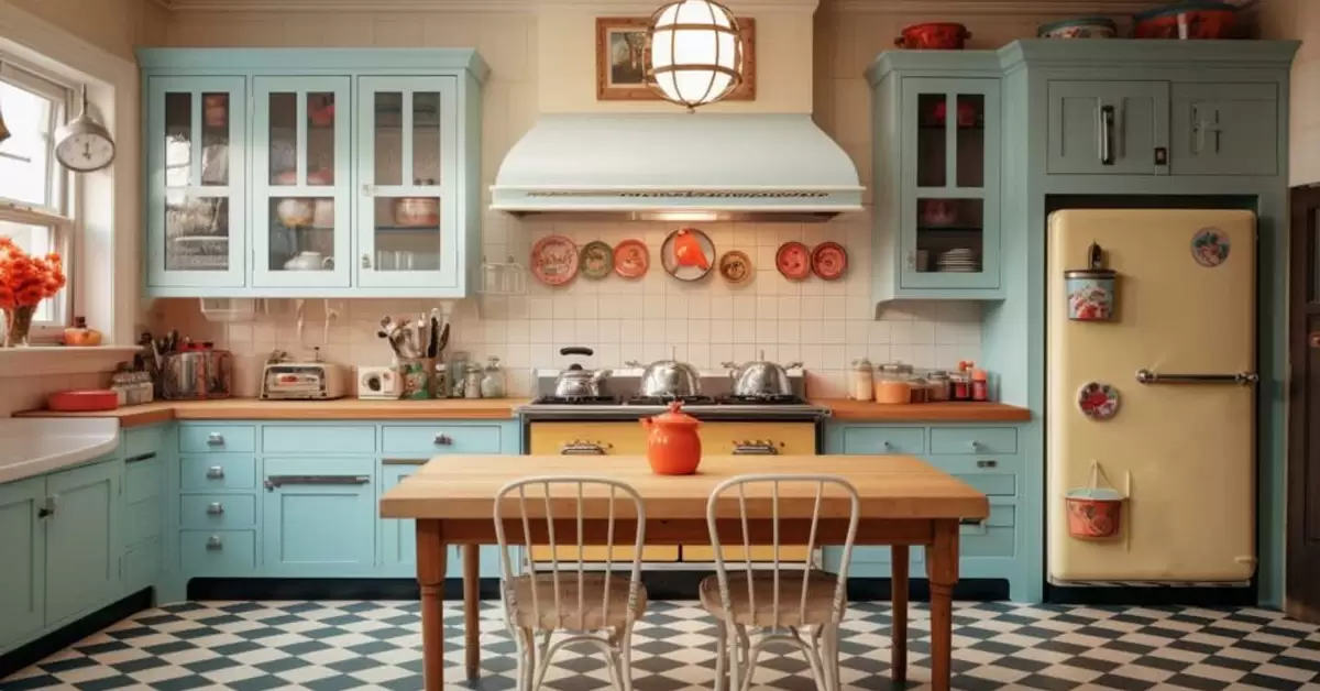 Retro Style L-shaped Kitchen Interior Design