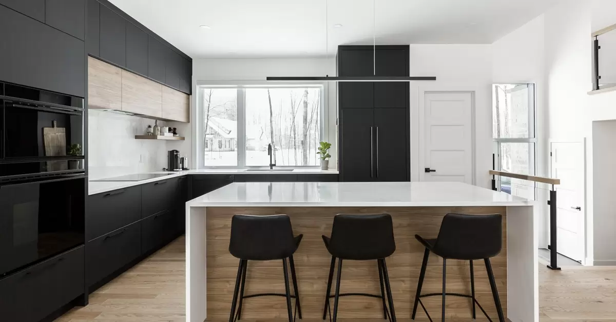 Black And White Modern L-Shaped Kitchen Design