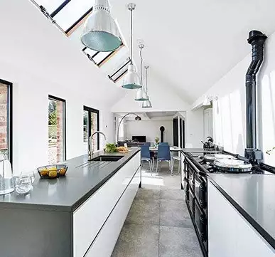 Open kitchen plan with diner extension