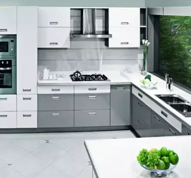 U-shaped Modular kitchen with white shades