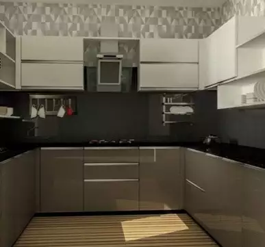 U-Shaped Modular Kitchen Design with dark shades