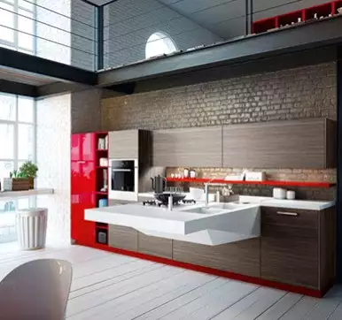 Small Straight Open Kitchen Design with Living Space