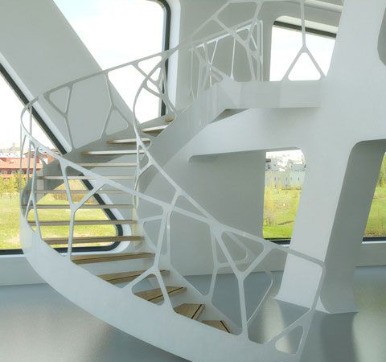 Indoor spiral staircase railings