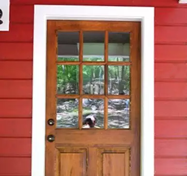 wooden entry door window