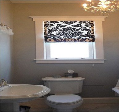 Bathroom windows with curtains