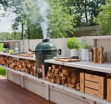 Outdoor kitchen design with stake up firewood