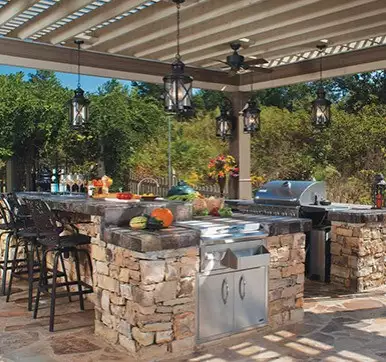 Outdoor Stone Kitchen with Shelter