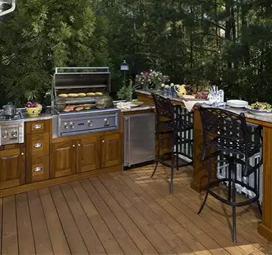 Outdoor Kitchen With Wooden Flooring