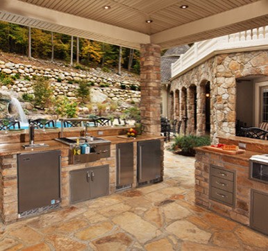 Outdoor Kitchen With Stone Flooring